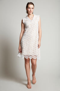 Compli K Noir v-neck lace dress with nude lining & ruffle detail