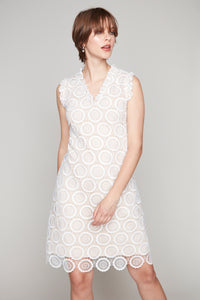 Compli K Noir v-neck lace dress with nude lining & ruffle detail