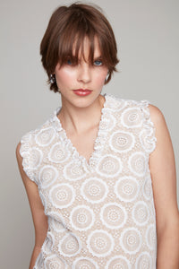 Compli K Noir v-neck lace dress with nude lining & ruffle detail