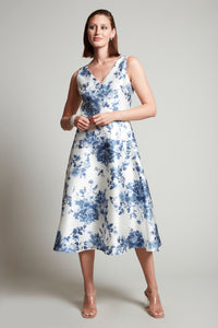 Compli K Noir sleeveless v-neck floral dress with flare bottom