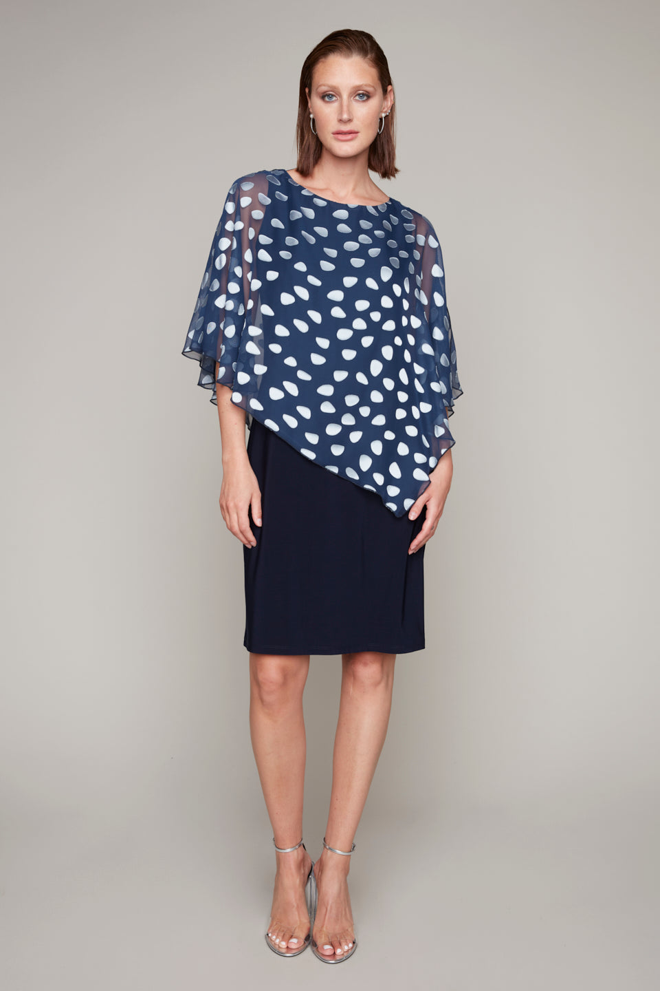 Compli K Noir knit ITY sheath dress with burnout asymmetrical cover-up