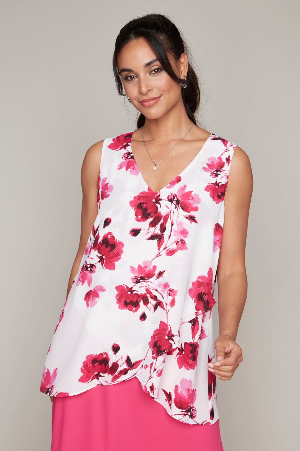 Compli K Noir floral printed v-neck double layer popover blouse