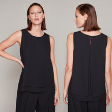 Load image into Gallery viewer, Compli K Noir sleeveless double layer popover blouse with split back detail
