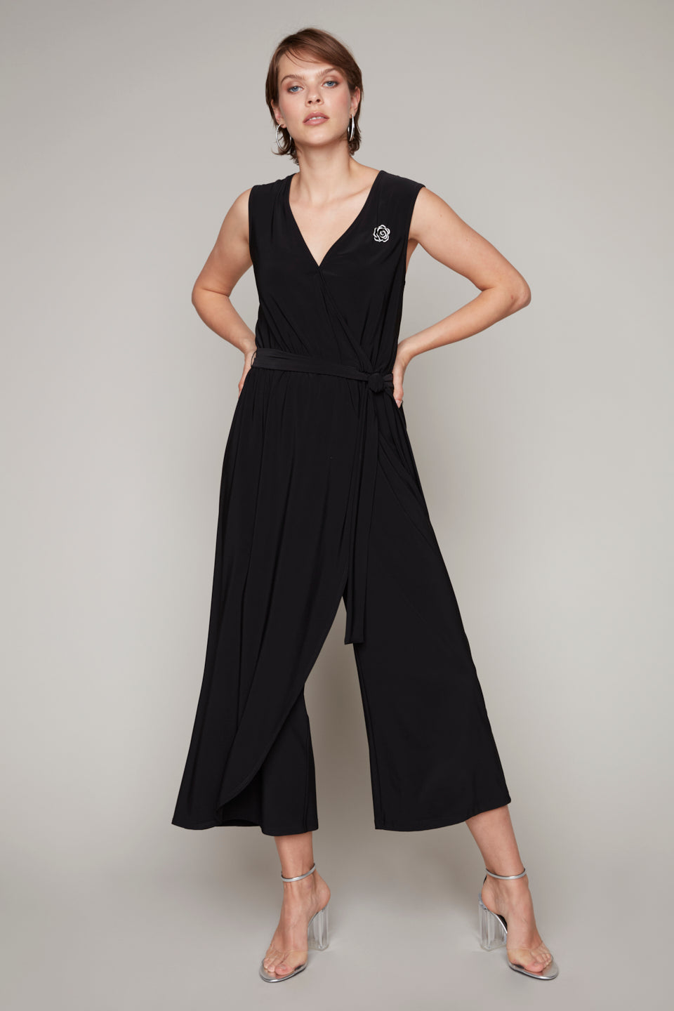 Compli K Noir sleeveless jumpsuit with cross over detail & self sash