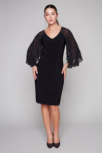 Compli K Noir Flutter Sleeve Chiffon Dress