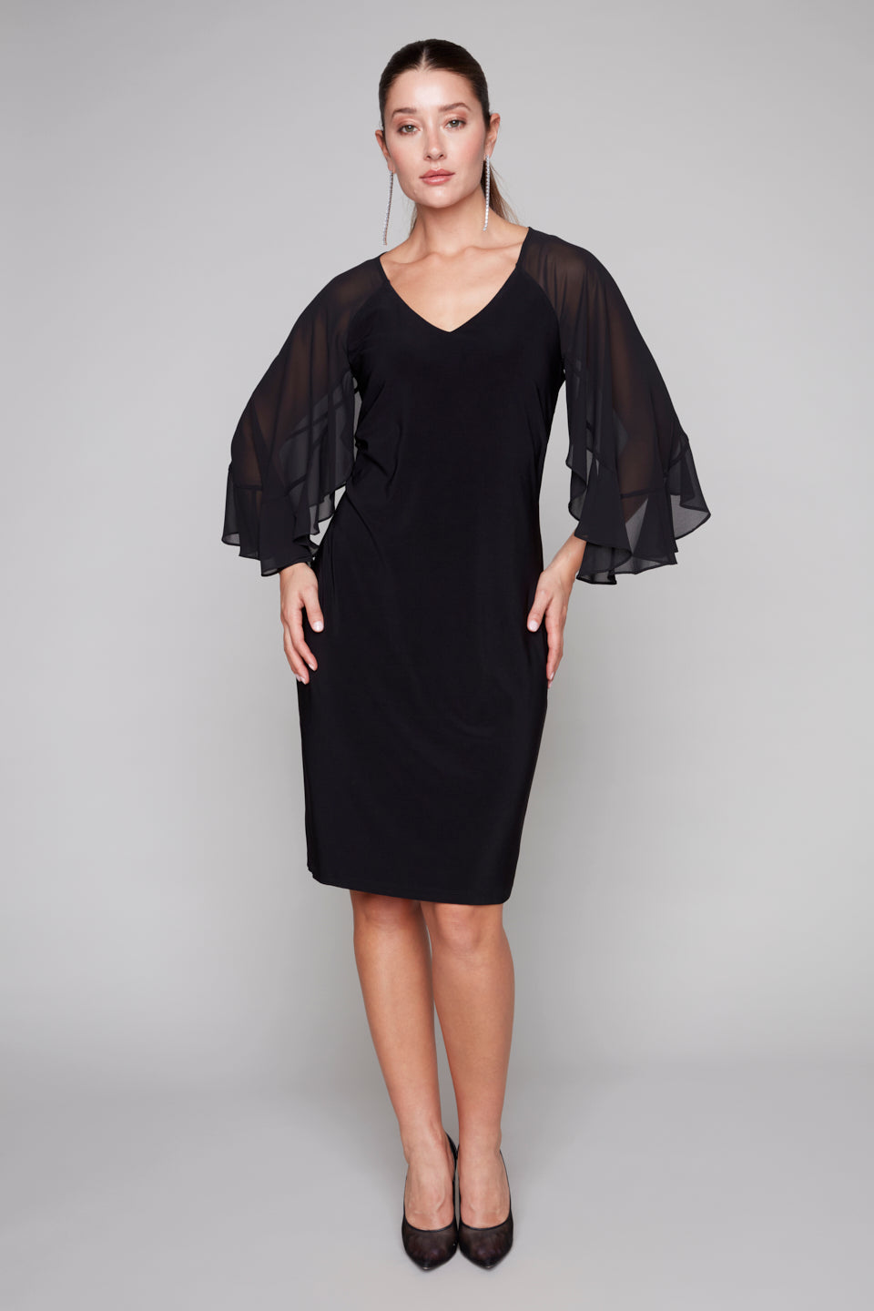 Compli K Noir Flutter Sleeve Chiffon Dress