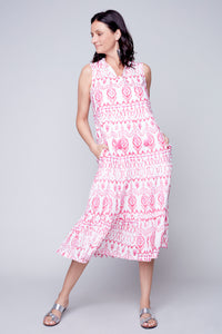 Carre Noir block-printed maxi dress with tassel ties at the neckline
