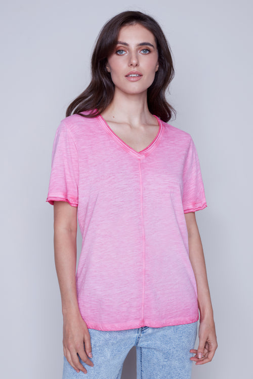 Carré Noir t-shirt en coton léger avec encolure en V
