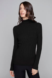 Pull col roulé ajusté texturé Carré Noir