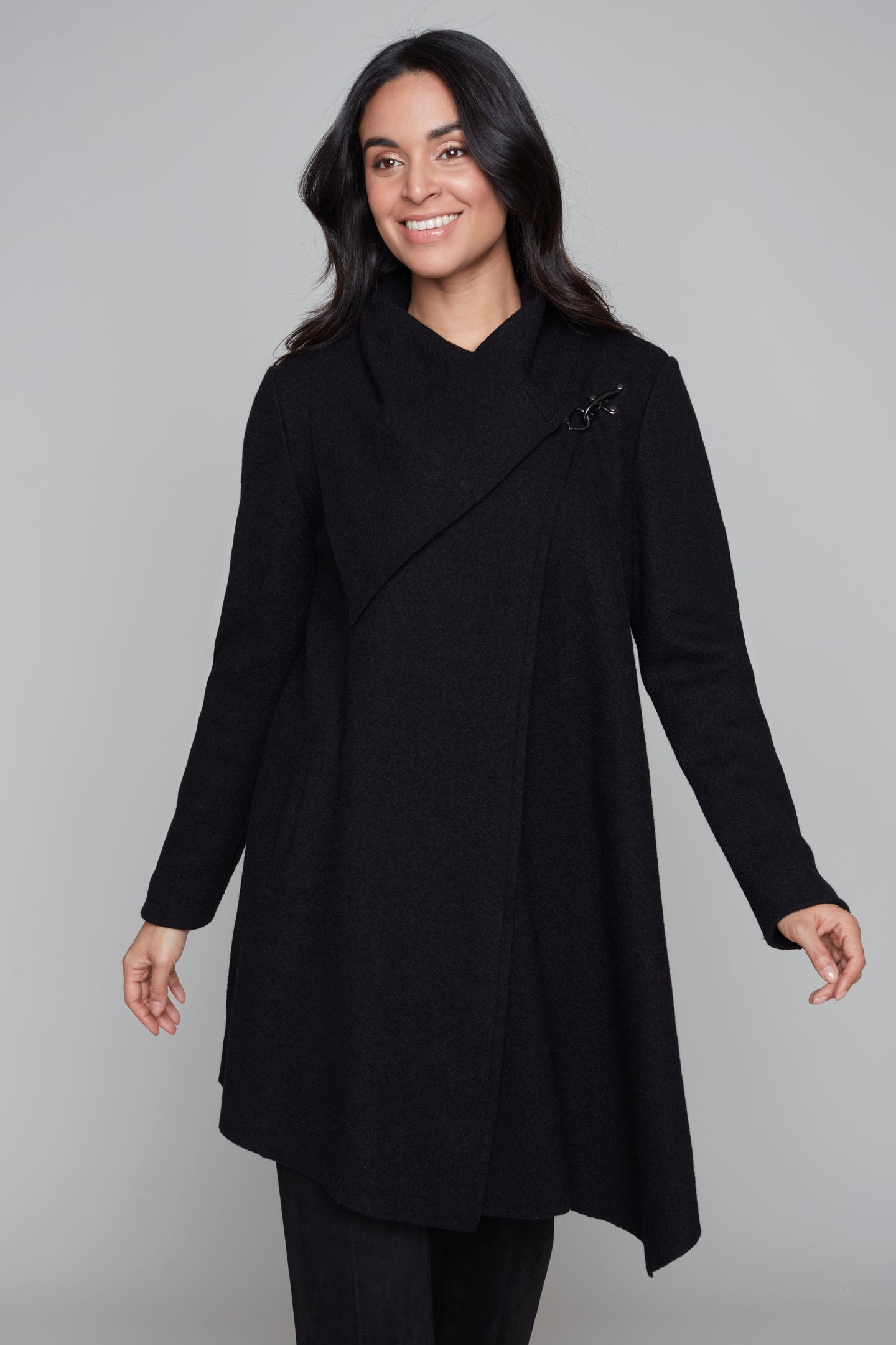 Carre Noir novelty wrap style wool coat with metal closure