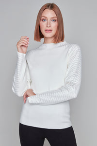 Carre Noir mock neck sweater with rhinestone detail on sleeves
