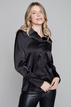Load image into Gallery viewer, Carre Noir button front satin blouse with studded collar
