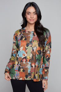 Carre Noir cartoon drawing retro knit top