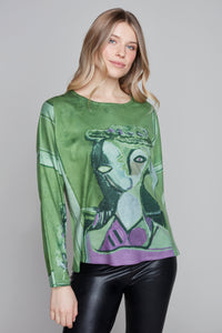 Carré Noir - Pull fantaisie en maille fine à motif abstrait