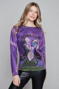 Carré Noir - Pull fantaisie en maille fine à motif abstrait