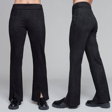 Charger l&#39;image dans la galerie, Carré Noir - Pantalon à enfiler en faux suède avec fente en bas sur le devant
