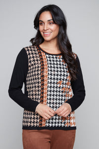 Pull fantaisie imprimé pied-de-poule Carré Noir
