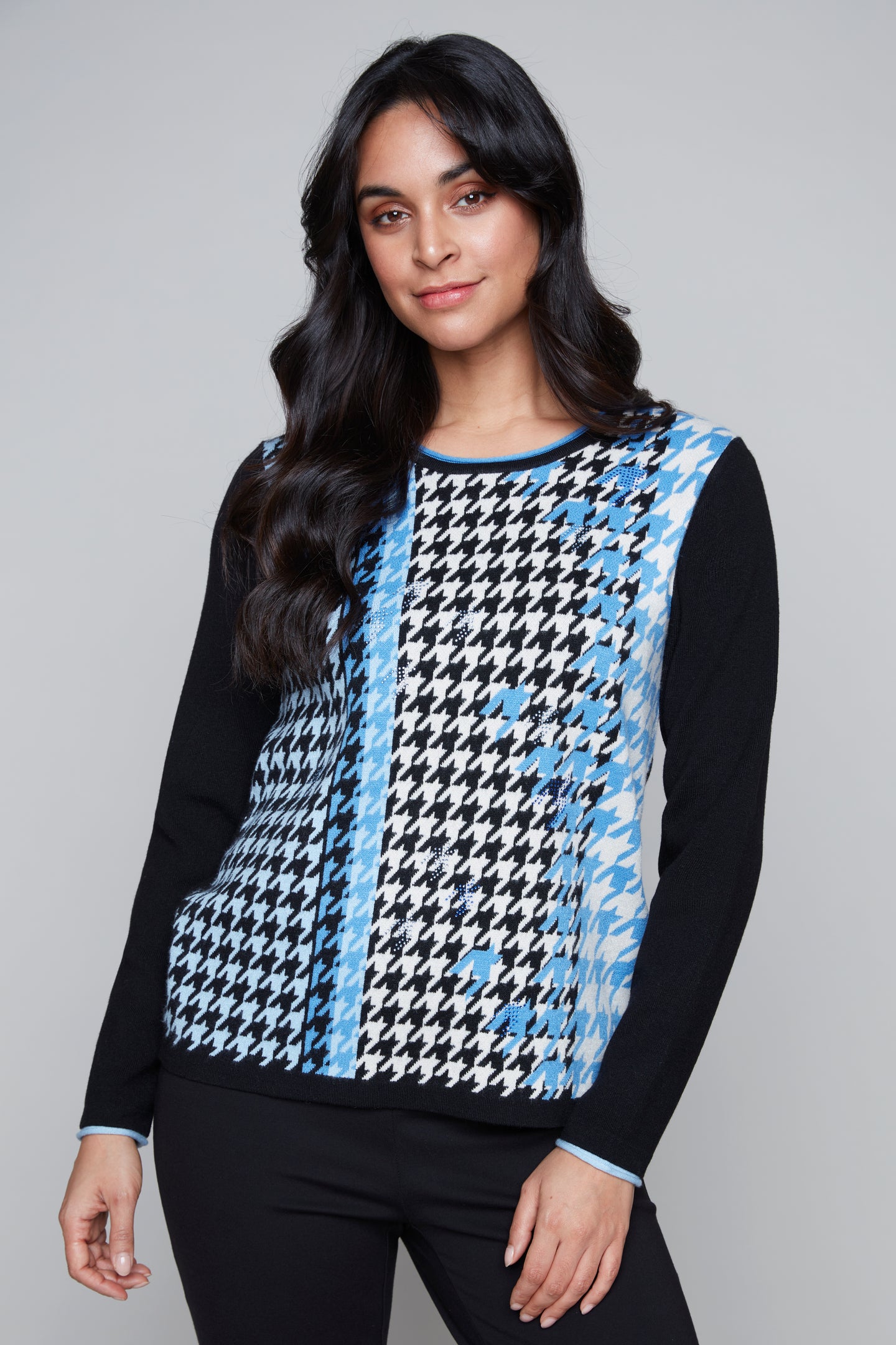 Pull fantaisie imprimé pied-de-poule Carré Noir