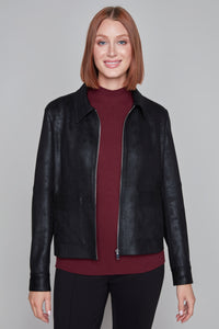 Carre noir zip front faux leather jacket