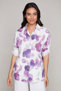 Carre Noir button-front mauve floral blouse