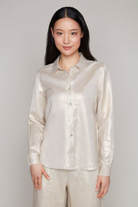 Carre Noir button-front long sleeve blouse