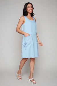 Carre Noir sleeveless linen dress with front pocket