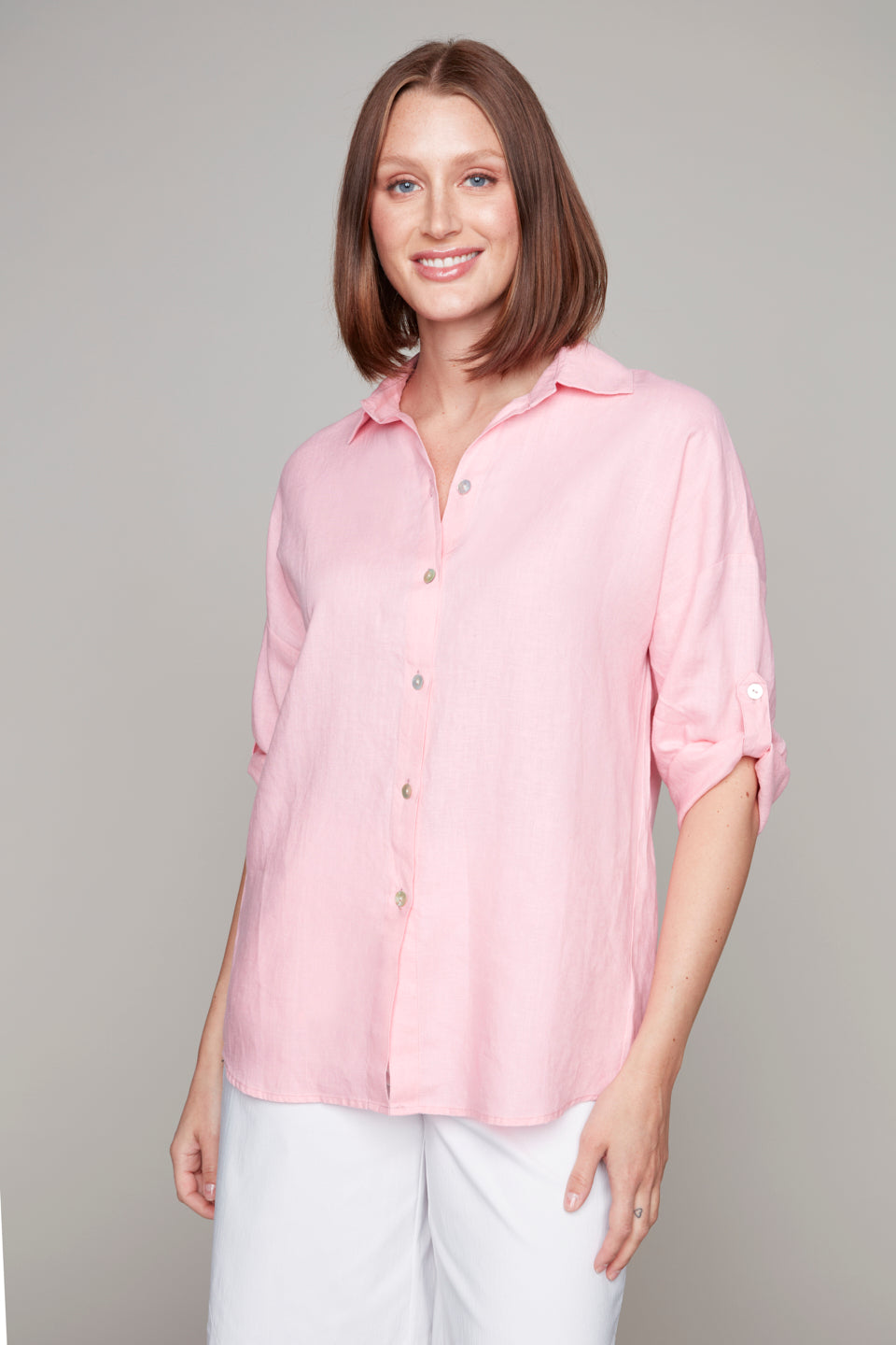 Carre Noir 3/4-length sleeve linen blouse
