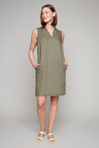 Carre Noir sleeveless ruffled linen dress with v-neckline