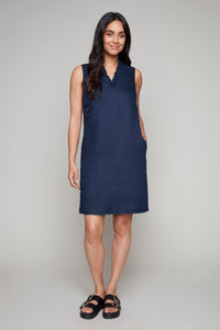 Carre Noir sleeveless ruffled linen dress with v-neckline