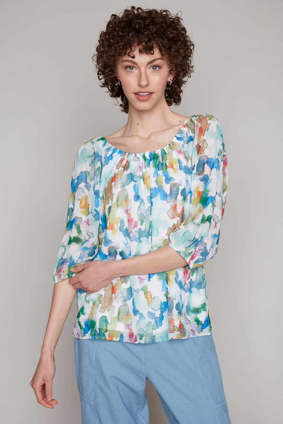 Carre Noir off-the-shoulder blouse in watercolour print