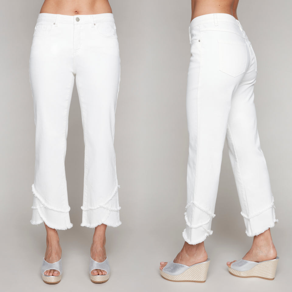 Carre Noir novelty white denim pants with split hems