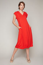 Load image into Gallery viewer, Carre Noir v-neck midi dress with side pockets
