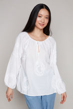 Charger l&#39;image dans la galerie, Carre Noir long sleeve tassel tie-front blouse

