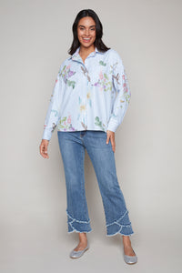 Carre Noir novelty striped floral printed button-front blouse
