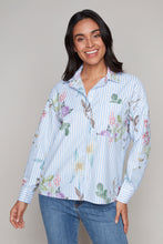 Load image into Gallery viewer, Carre Noir novelty striped floral printed button-front blouse
