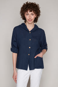 Carre Noir button-front hooded linen blouse