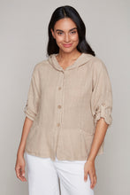 Load image into Gallery viewer, Carre Noir button-front hooded linen blouse

