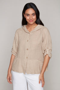 Carre Noir button-front hooded linen blouse