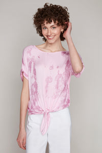 Carre Noir novelty rose t-shirt with tie-front