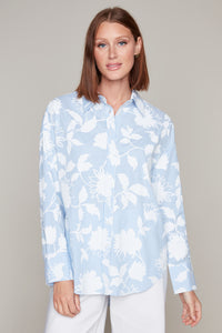 Carre Noir long sleeve striped floral button-front blouse