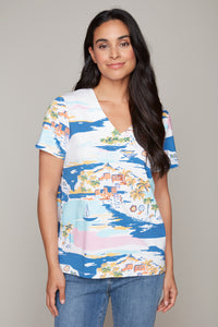 Carre Noir novelty v-neck city print t-shirt