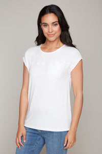 Carre Noir novelty rhinestone top with front pocket