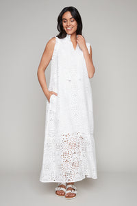 Carre Noir sleeveless eyelet maxi dress with tassel tie