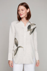 Carre Noir novelty button-front sand linen blouse