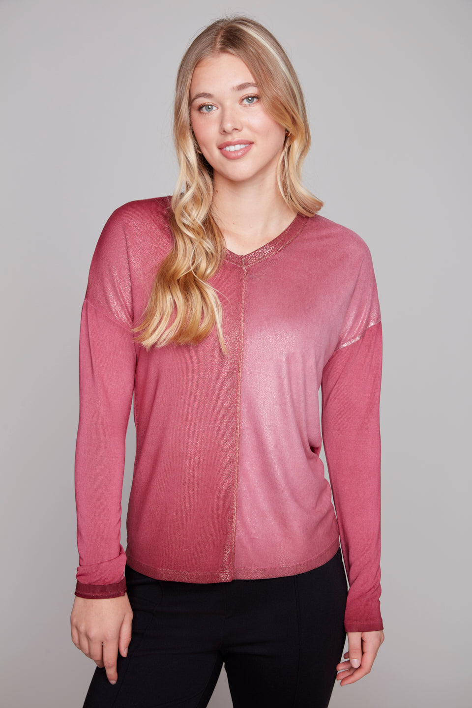 Carre Noir Shimmer Soft V-Neck Top