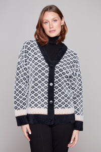 Carre Noir Diamond Texture Button-Front Cardigan