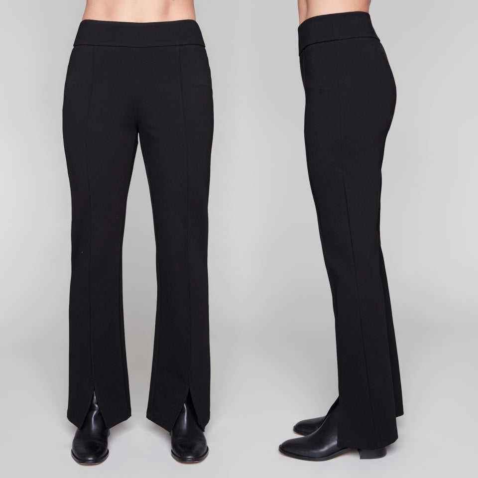 Carre Noir High-Waist Bootcut Pant with Front Slit