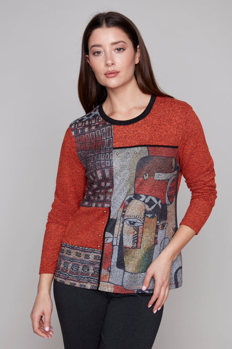 Carre Noir Abstract Print Patchwork Top