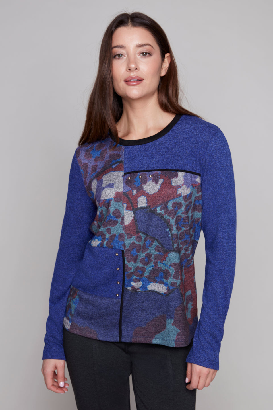 Carre Noir Animal Print Patchwork Top