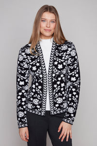 Carre Noir Jacquard Floral Open Cardigan